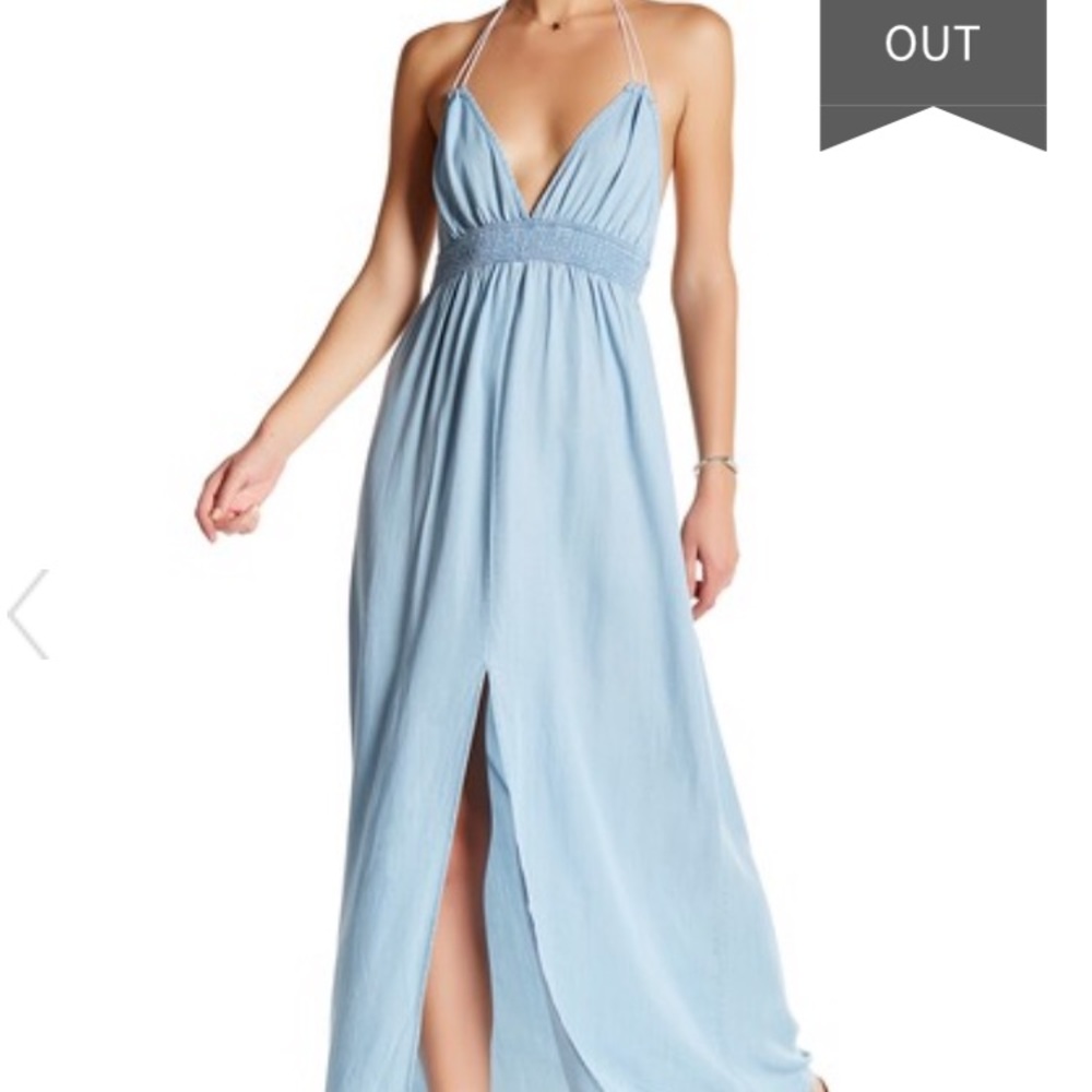 Love stitch halter chambray maxi dress